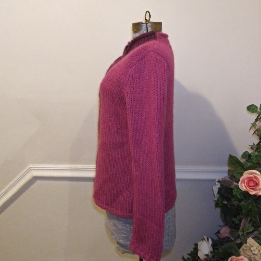 LAST CHANCE - L.L. Bean Fuschia/Purple Cable Knit Mohair/Wool Mock Neck Sweater - Picture 4 of 8